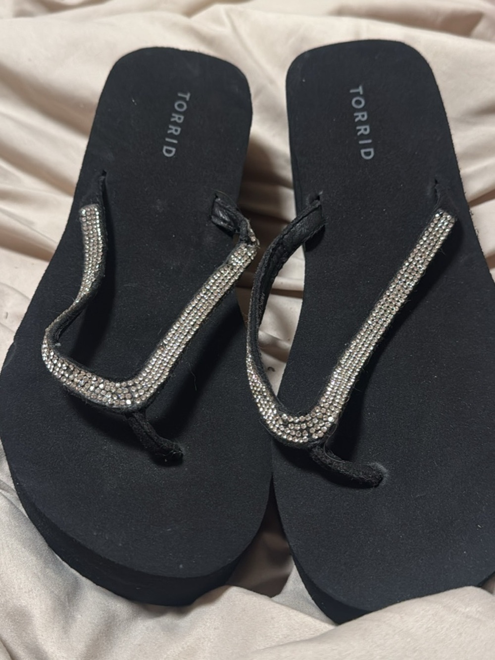 torrid Black Rhinestone Strap Flip Flop Sandals